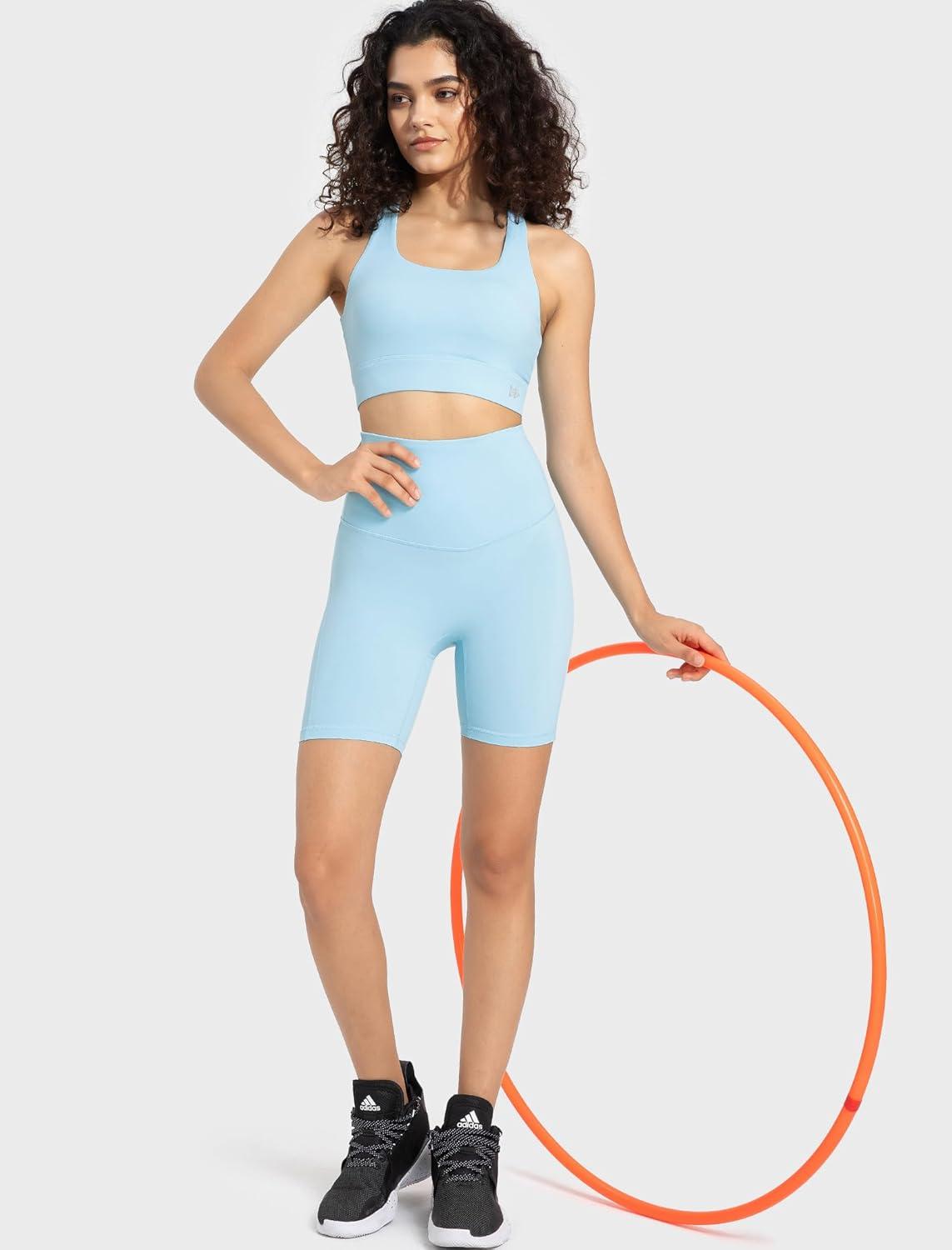 Yvette Yoga Sports Bras for Women Full Support Open Back Sports Bra Crop Tank with Removable Pads(Blue)