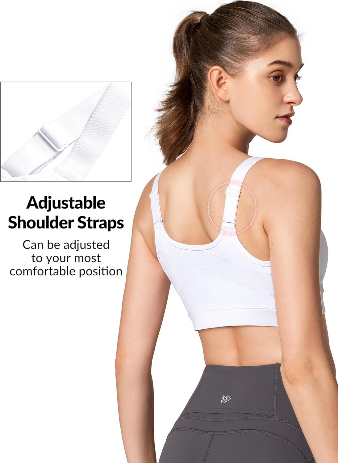 Yvette Adjustable Sports Bras for Women High Impact Support – Zip Front Sports Bra Plus Size Wireless for Running Workout(White)