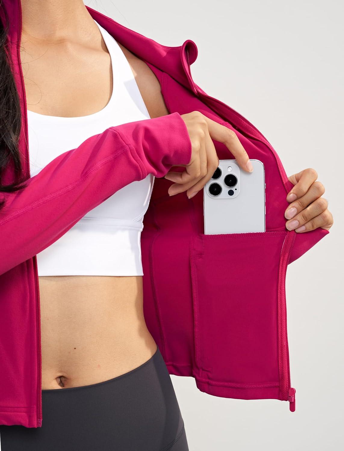 Yvette Women’s Athletic Full Zip Lightweight Workout Jackets with Thumb Holes Gym Shirts Running Clothes with Pocket(Rose Red)