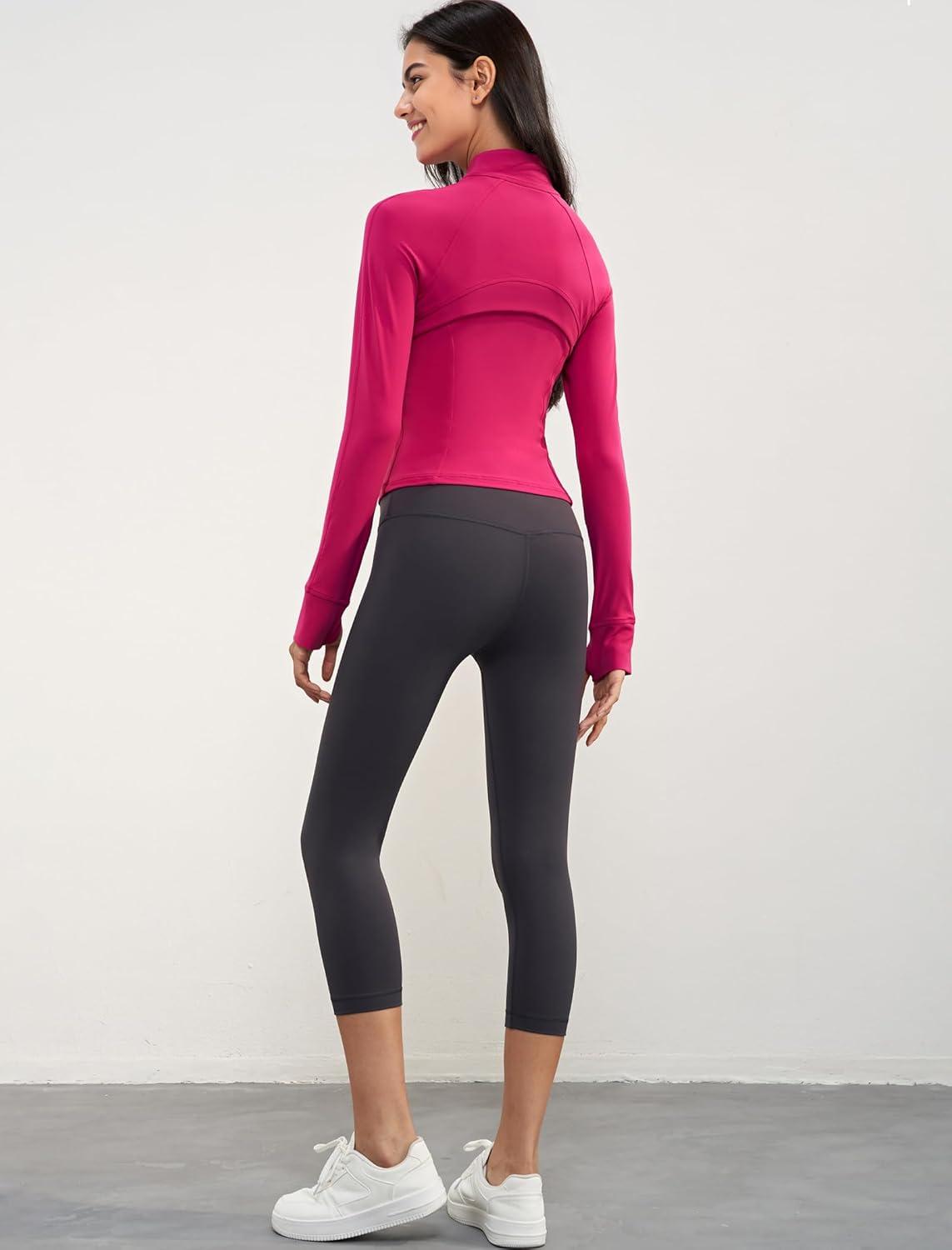 Yvette Women’s Athletic Full Zip Lightweight Workout Jackets with Thumb Holes Gym Shirts Running Clothes with Pocket(Rose Red)
