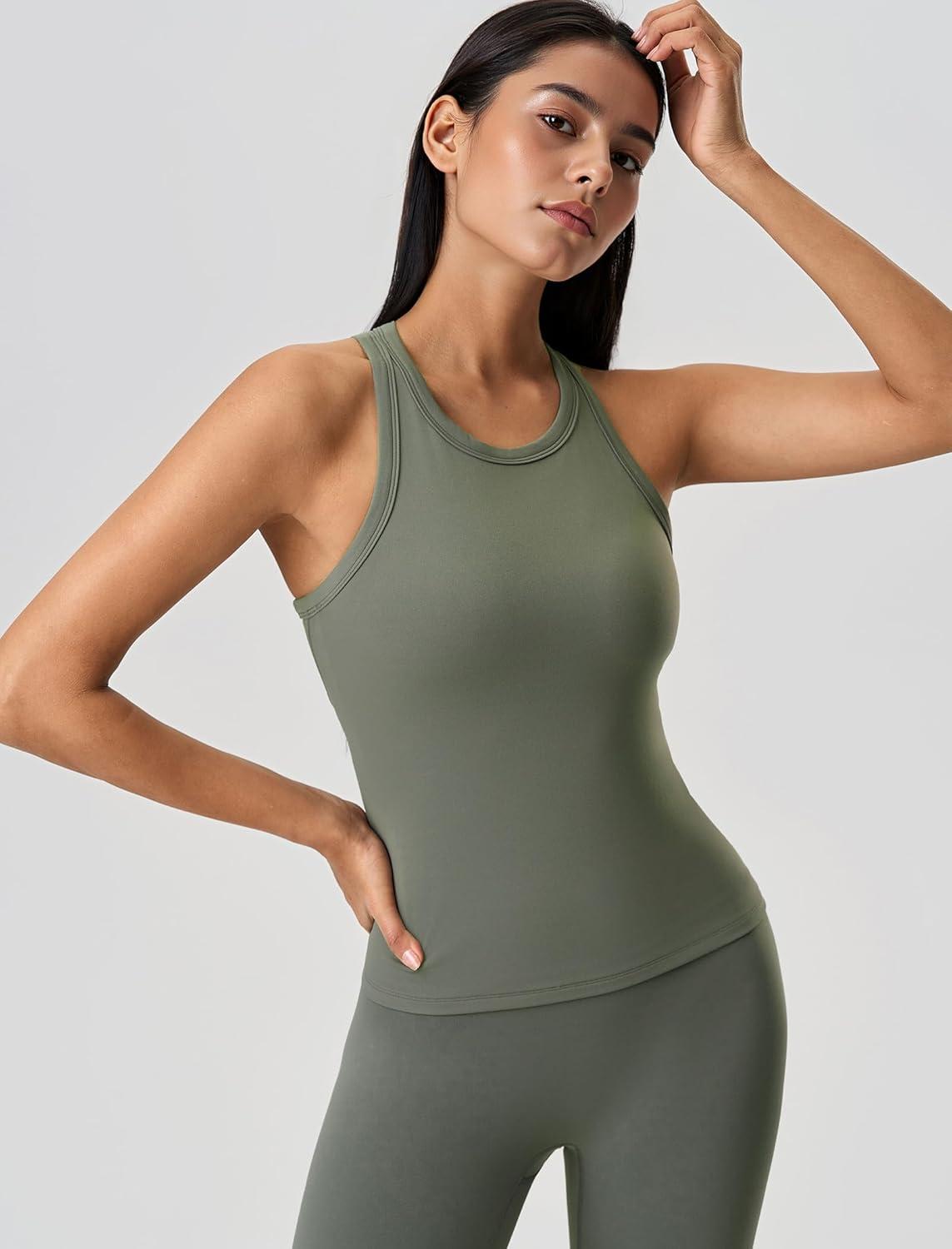 Yvette Workout Tank Top with Built-in Bra for Women Padded Racerback Athletic Shirts Breathable Camisole Gym Yoga(Green)