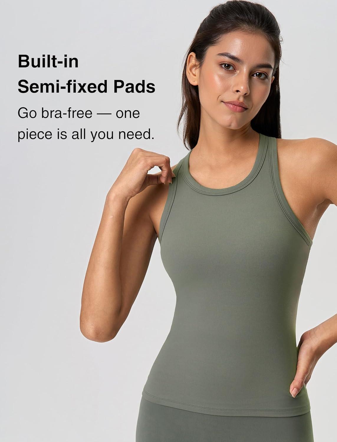 Yvette Workout Tank Top with Built-in Bra for Women Padded Racerback Athletic Shirts Breathable Camisole Gym Yoga(Green)