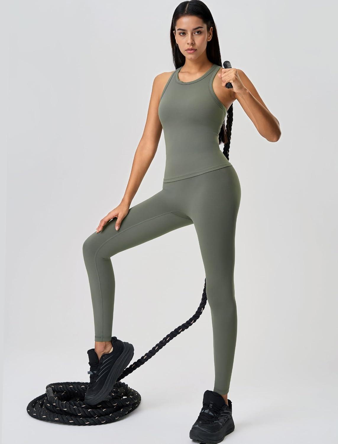 Yvette Workout Tank Top with Built-in Bra for Women Padded Racerback Athletic Shirts Breathable Camisole Gym Yoga(Green)