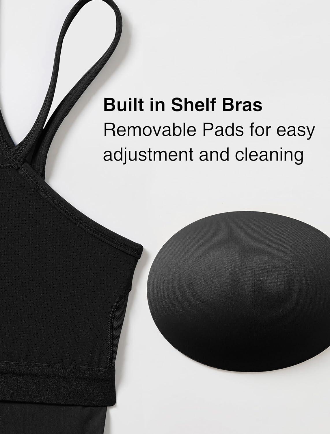 Yvette Racerback Crop Top with Removable Built in Bra Thin Straps Sports Bra for Women(Black)