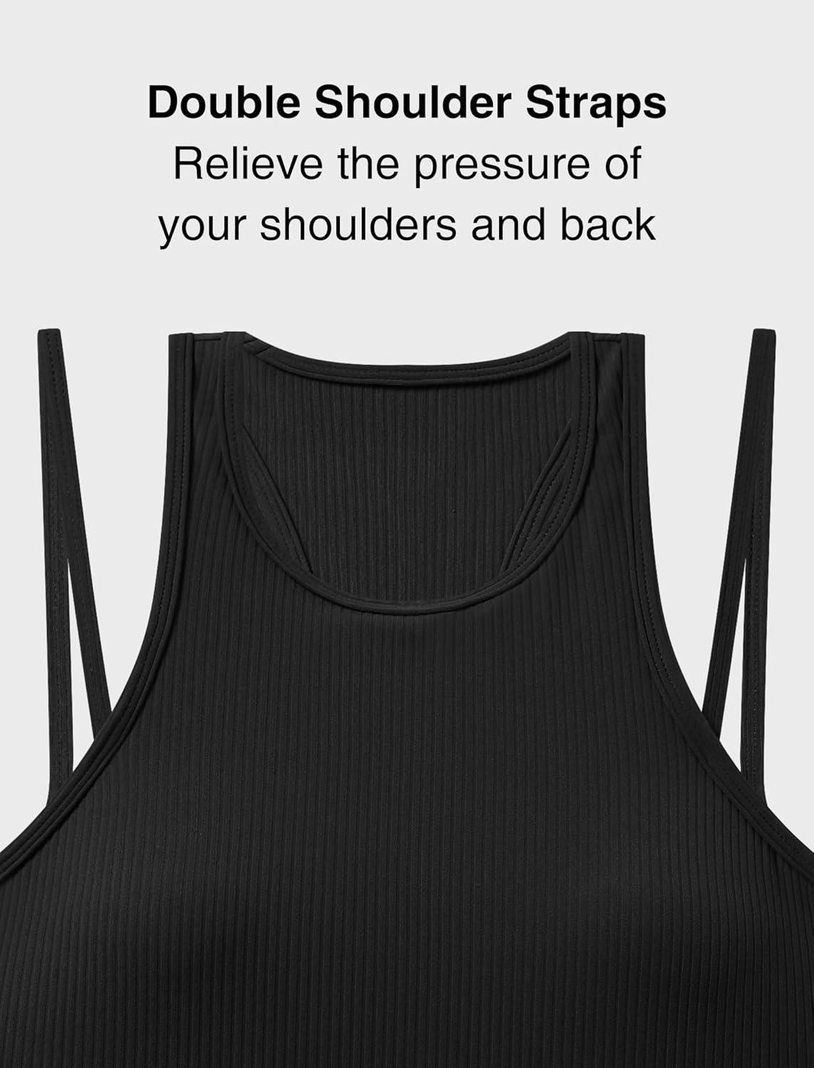 Yvette Racerback Crop Top with Removable Built in Bra Thin Straps Sports Bra for Women(Black)