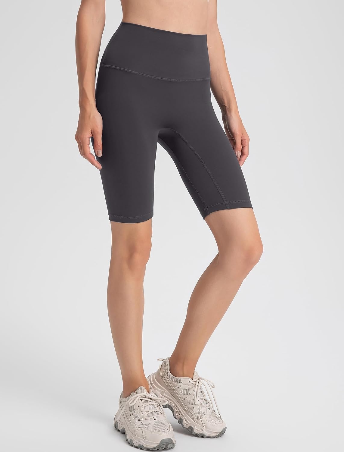 Yvette Womens Biker Shorts Tummy Control High Waist Running Workout Yoga Shorts(Dark Grey)