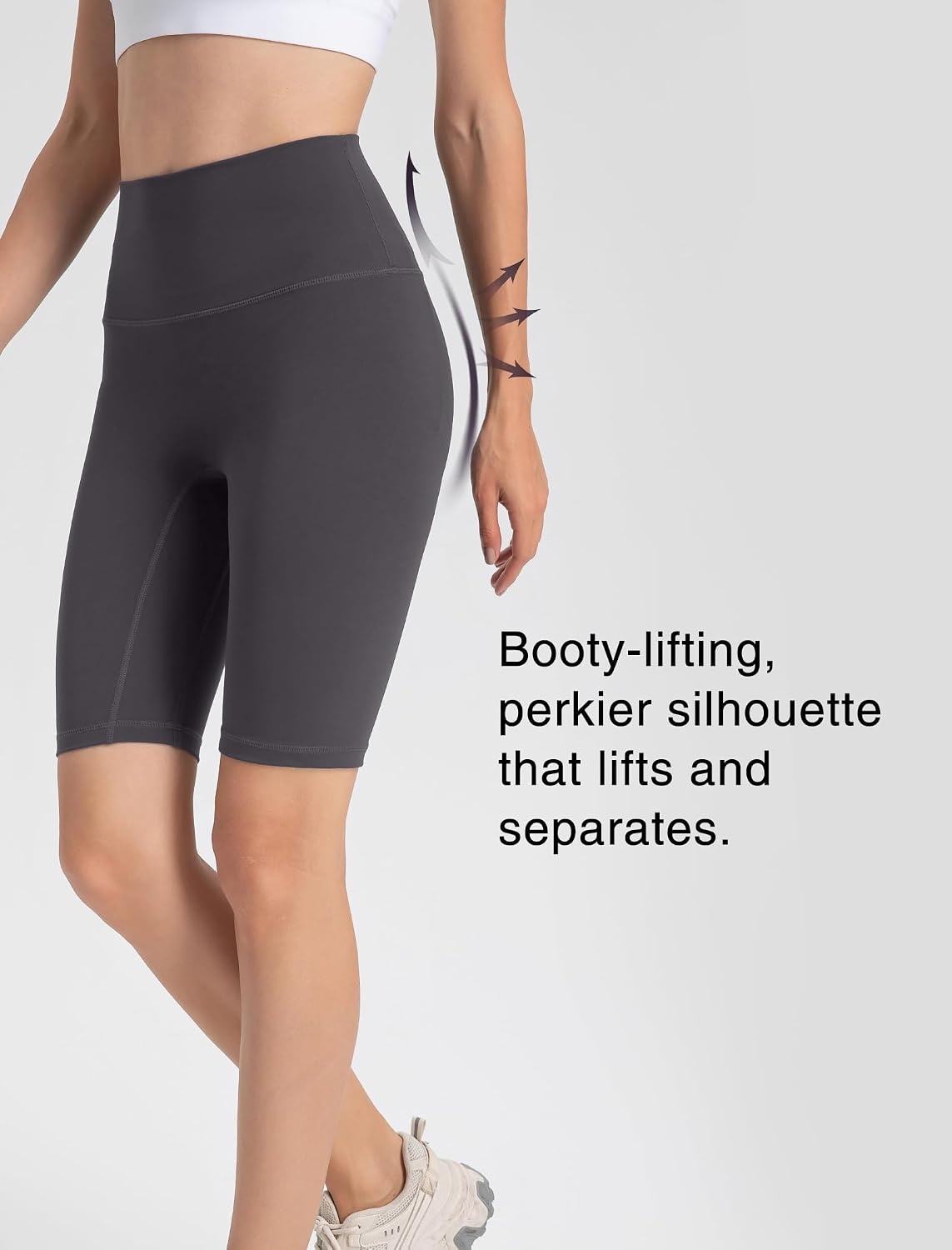 Yvette Womens Biker Shorts Tummy Control High Waist Running Workout Yoga Shorts(Dark Grey)