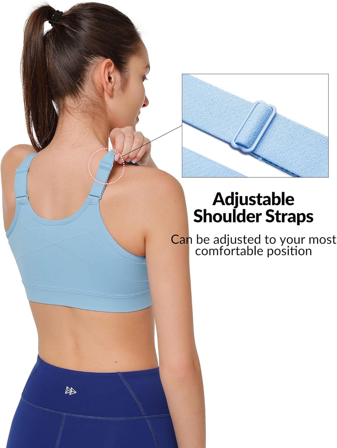 Yvette Adjustable Sports Bras for Women High Impact Support – Zip Front Sports Bra Plus Size Wireless for Running Workout(Blue)
