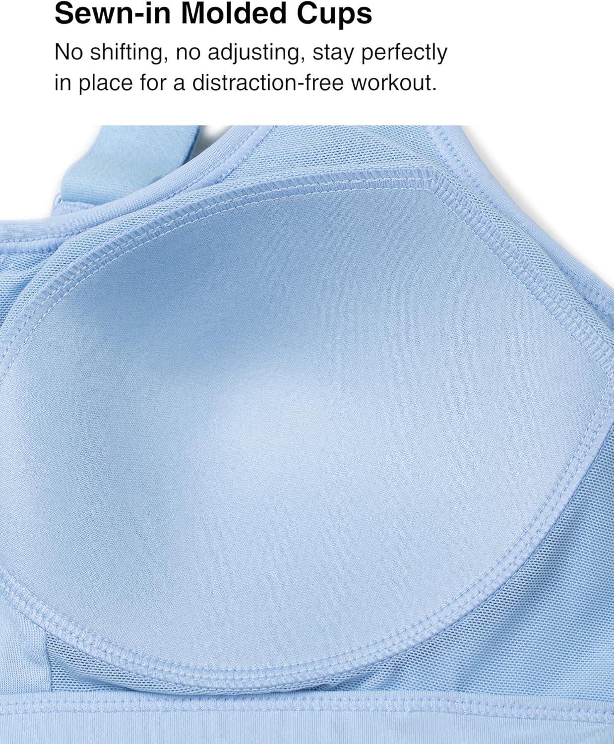 Yvette Adjustable Sports Bras for Women High Impact Support – Zip Front Sports Bra Plus Size Wireless for Running Workout(Blue)