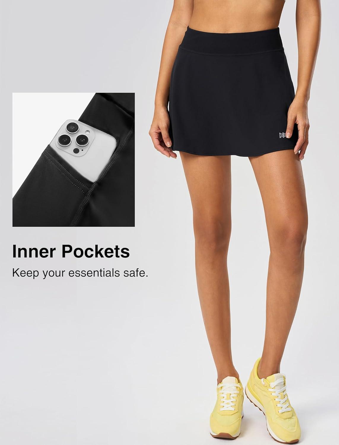 Yvette Athletic Skirt for Tennis Golf Pickleball – High Waisted Sports Skorts with Pockets(Black)