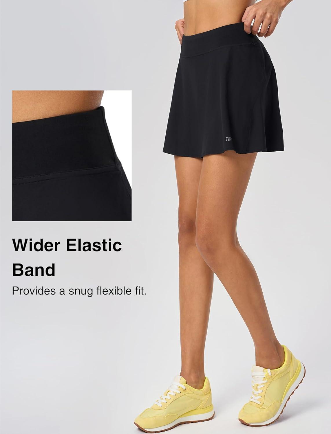Yvette Athletic Skirt for Tennis Golf Pickleball – High Waisted Sports Skorts with Pockets(Black)