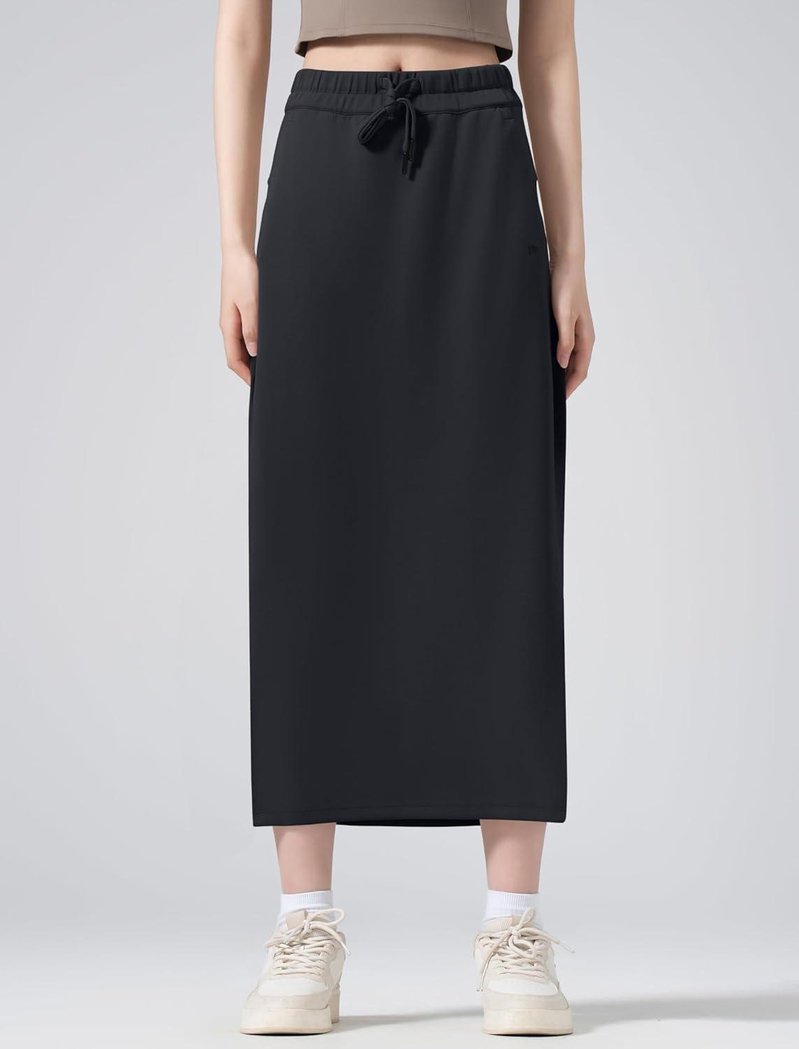 Yvette Women’s Midi Length Athletic Skirts High Waist Tennis Skirts for Women(Black)