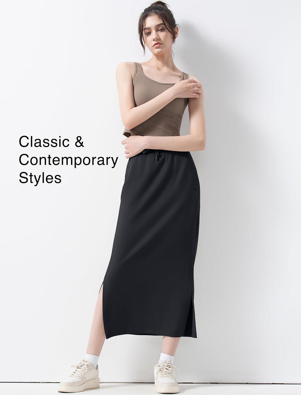 Yvette Women’s Midi Length Athletic Skirts High Waist Tennis Skirts for Women(Black)