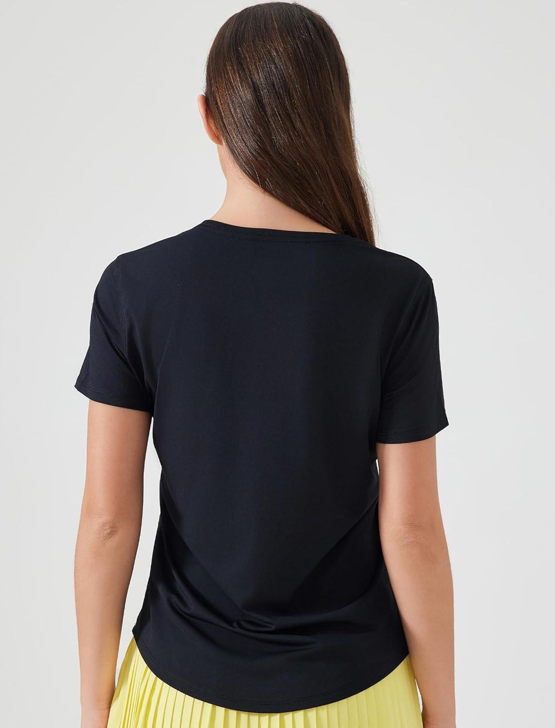 Yvette Women’s Athletic Shirts Short Sleeve Workout Tennis Yoga Running Gym Basic Tee Top Casual T-Shirts(Black)