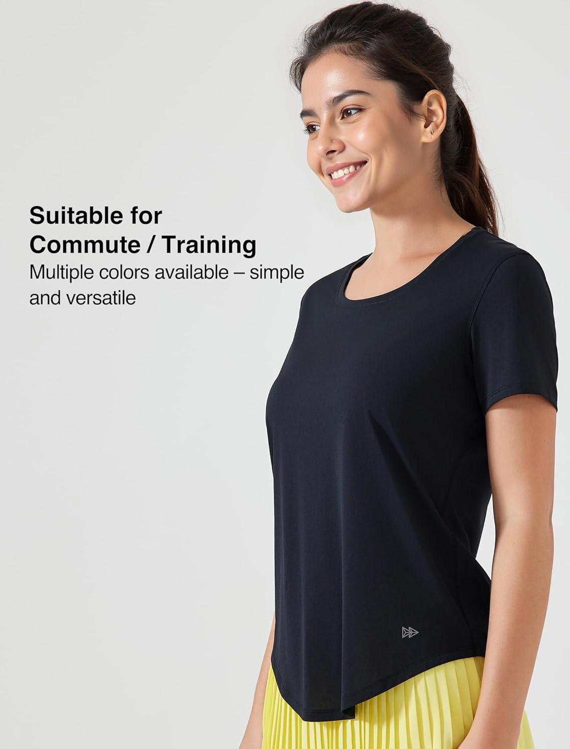 Yvette Women’s Athletic Shirts Short Sleeve Workout Tennis Yoga Running Gym Basic Tee Top Casual T-Shirts(Black)