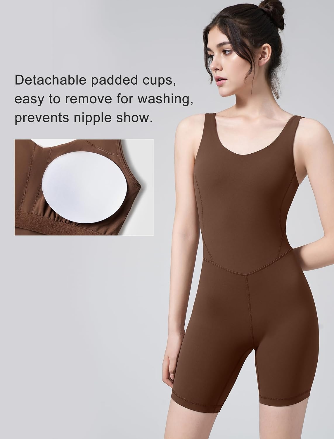 Yvette Women’s Shapewear Jumpsuits Built in Bra Tummy Control Bodycon Bodysuits Yoga Workout Rompers Shorts(Coffee)