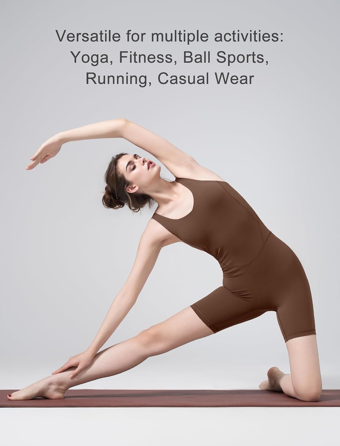 Yvette Women’s Shapewear Jumpsuits Built in Bra Tummy Control Bodycon Bodysuits Yoga Workout Rompers Shorts(Coffee)