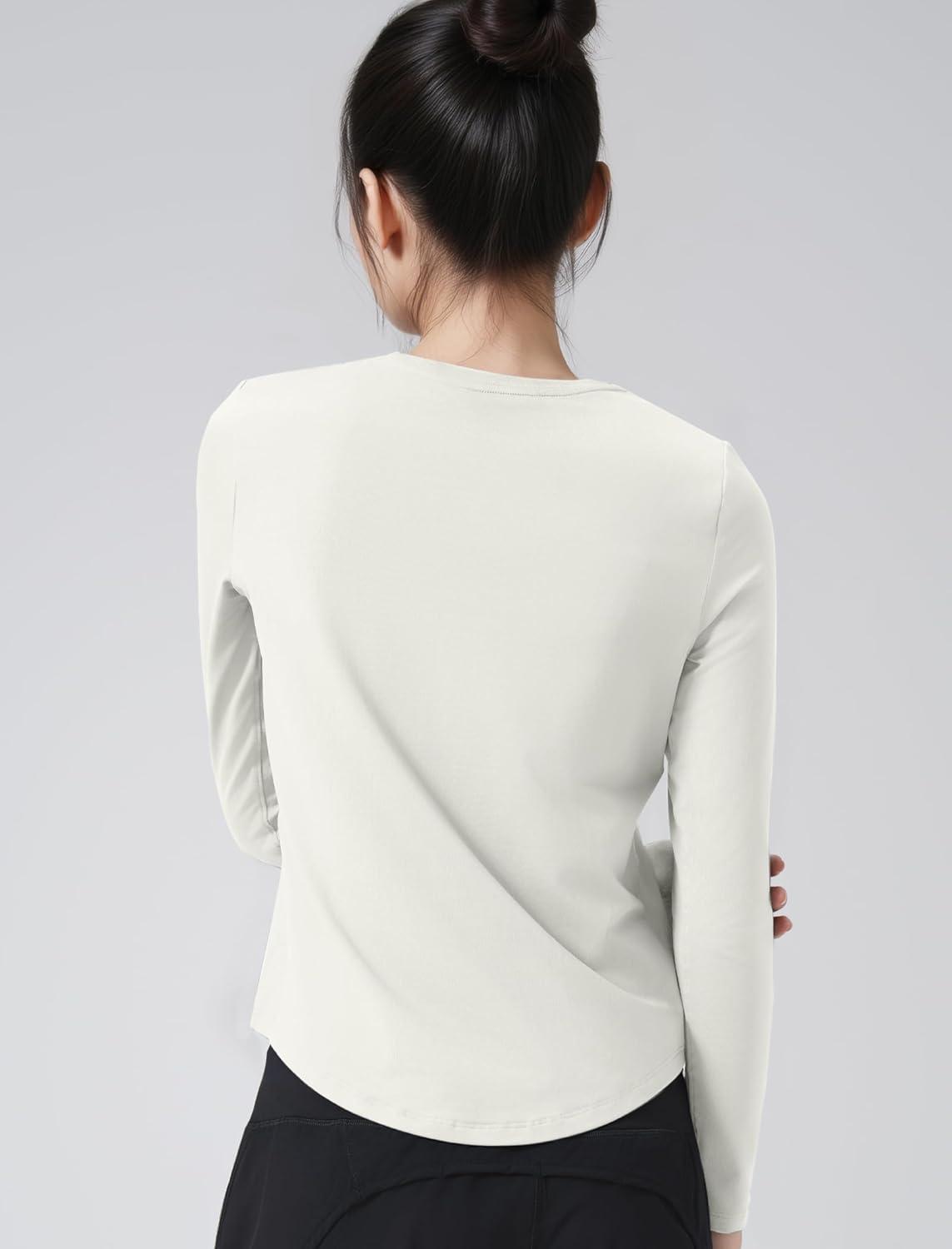 Yvette Women’s Long Sleeve Athletic T-Shirts Workout Running Basic Tee Tank Top Gym Casual Shirts(Off-white)