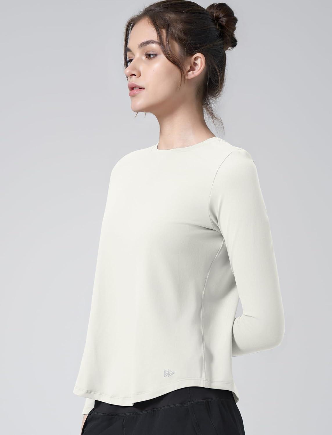 Yvette Women’s Long Sleeve Athletic T-Shirts Workout Running Basic Tee Tank Top Gym Casual Shirts(Off-white)