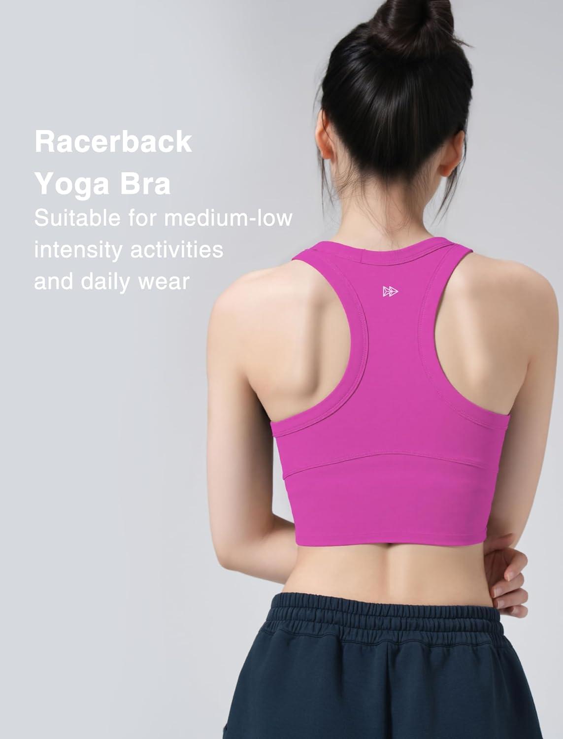 Yvette Longline High Neck Sports Bras for Women Racerback Padded Crop Tank Top with Built in Bra Workout Yoga(Pink)