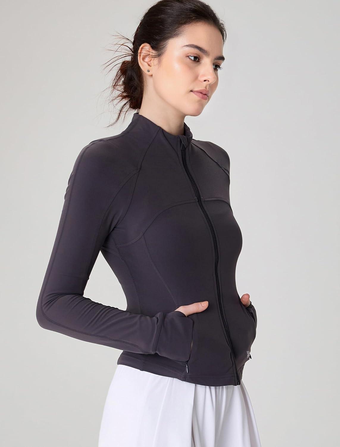 Yvette Women’s Athletic Full Zip Lightweight Workout Jackets with Thumb Holes Gym Shirts Running Clothes with Pocket(Grey)