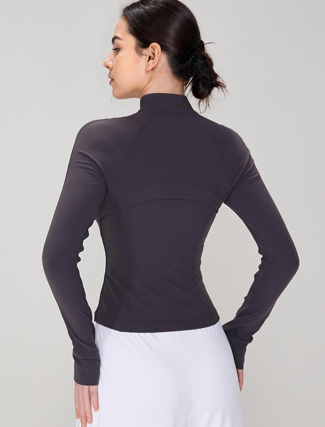 Yvette Women’s Athletic Full Zip Lightweight Workout Jackets with Thumb Holes Gym Shirts Running Clothes with Pocket(Grey)