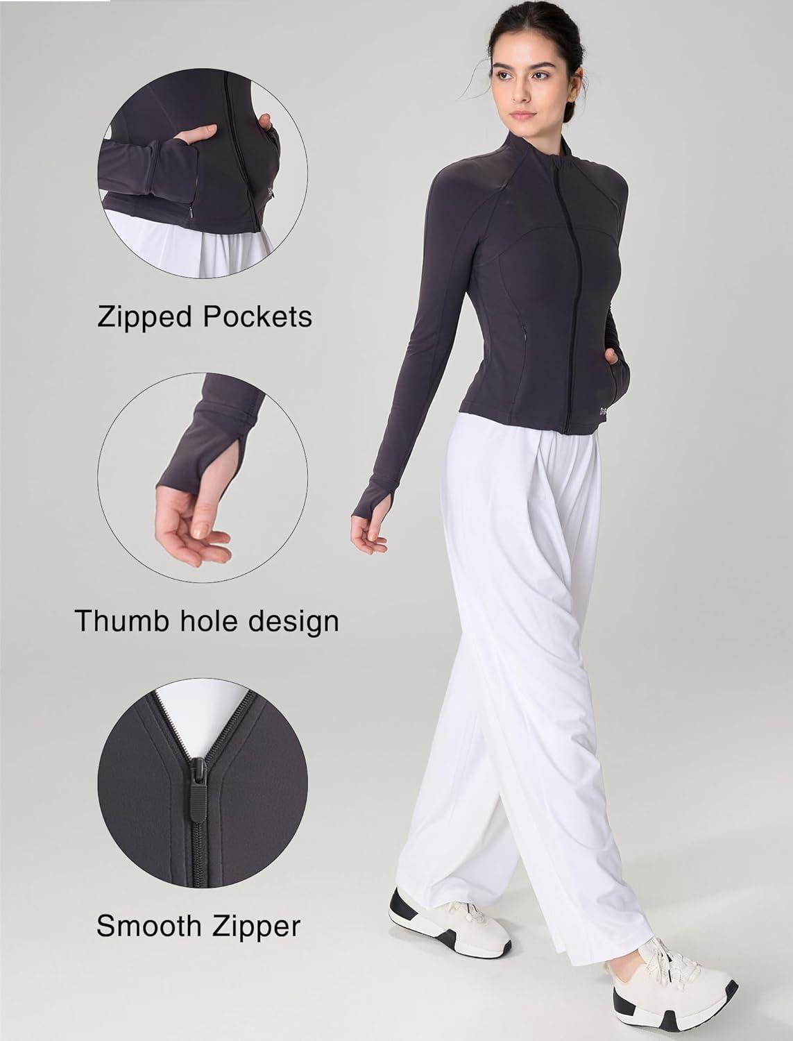 Yvette Women’s Athletic Full Zip Lightweight Workout Jackets with Thumb Holes Gym Shirts Running Clothes with Pocket(Grey)