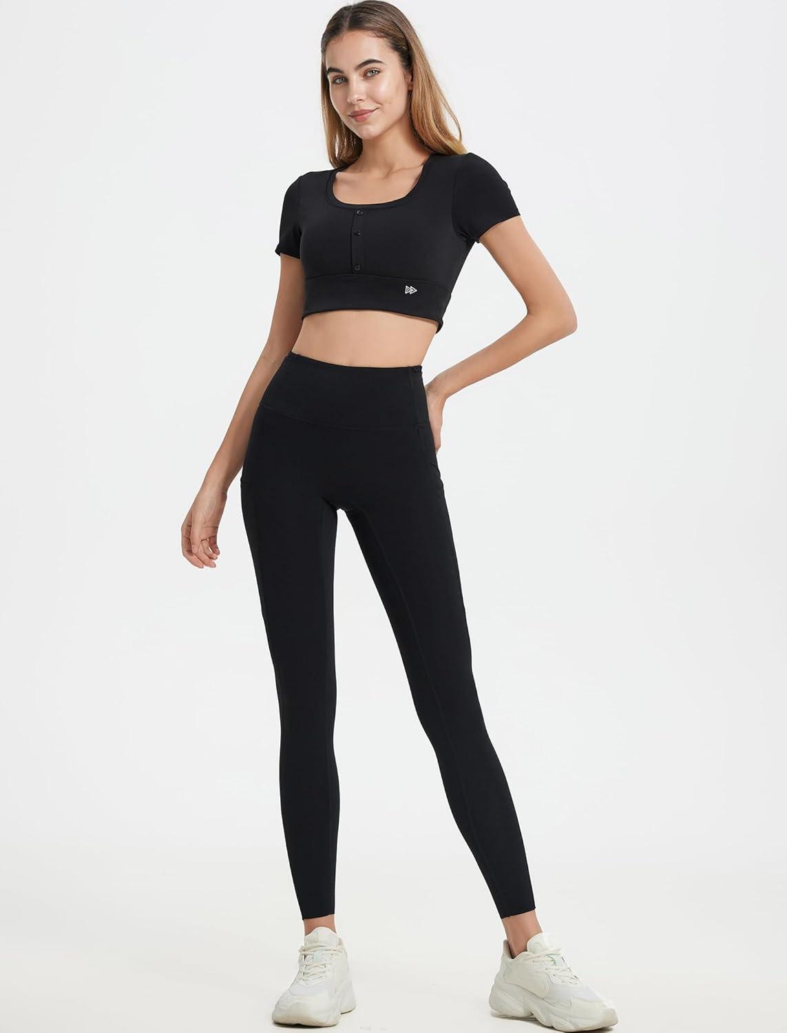 Yvette Womens Cropped Top Short Sleeve Breathable T-Shirts Athletic Tee Tank Tops(Black)