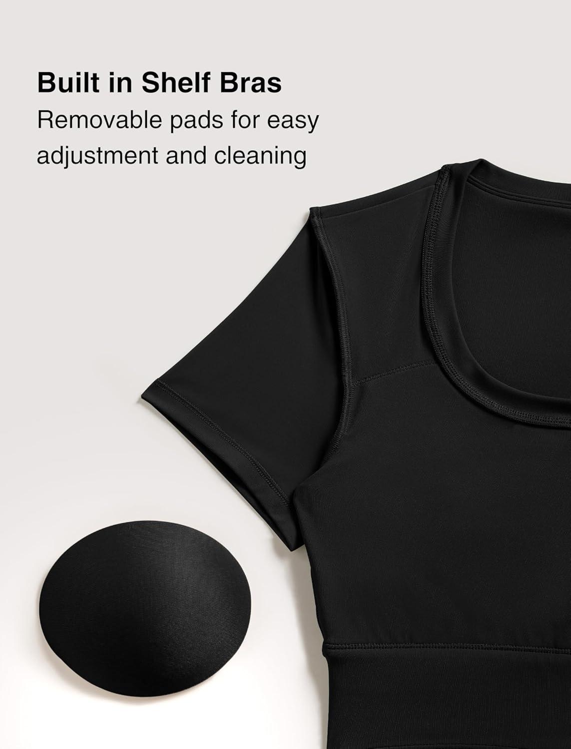 Yvette Womens Cropped Top Short Sleeve Breathable T-Shirts Athletic Tee Tank Tops(Black)