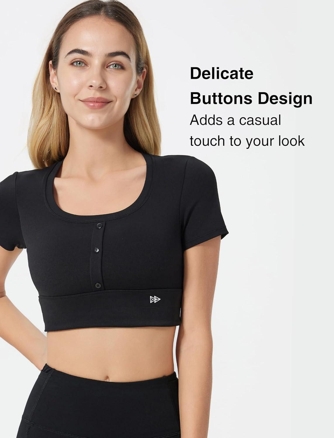 Yvette Womens Cropped Top Short Sleeve Breathable T-Shirts Athletic Tee Tank Tops(Black)