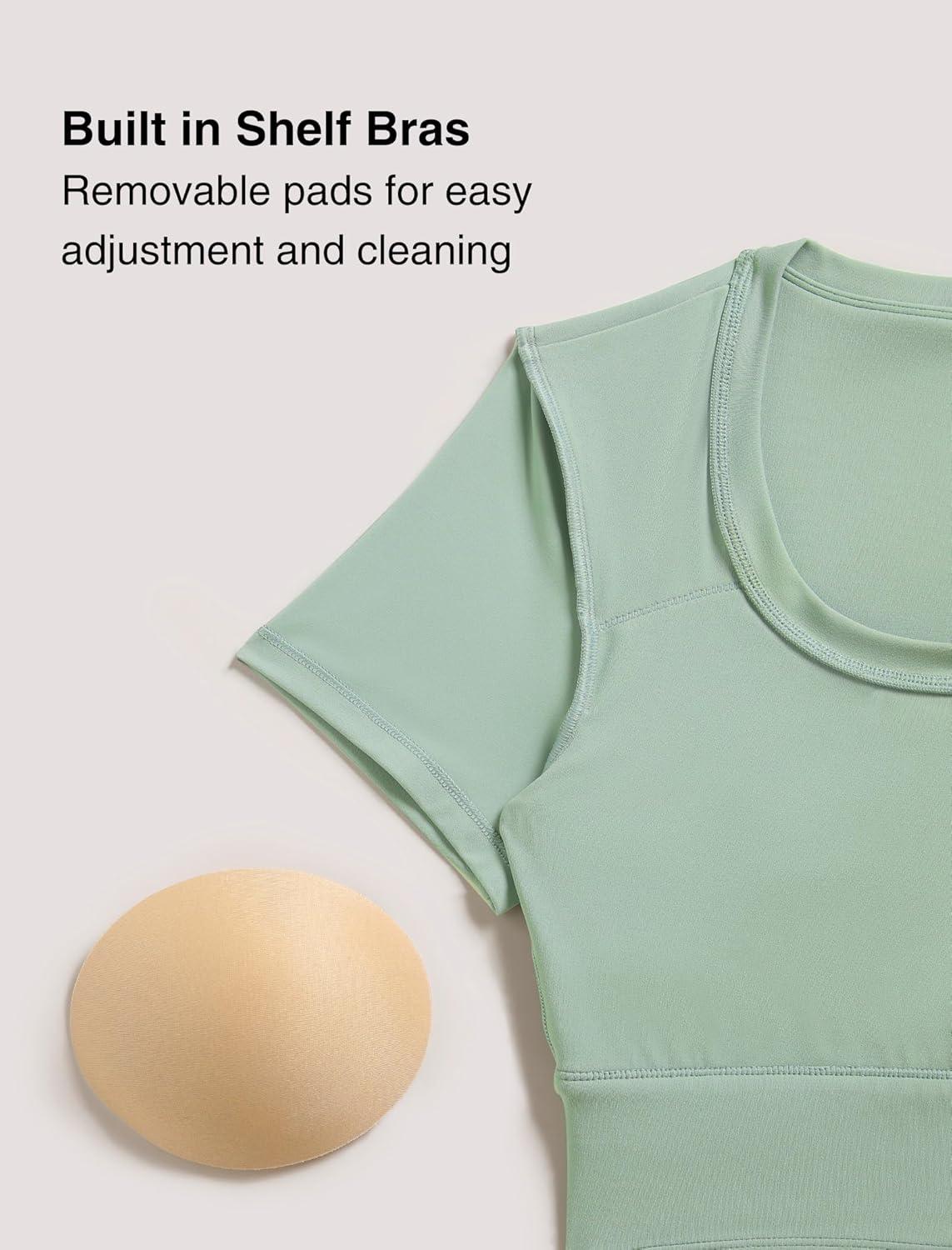 Yvette Womens Cropped Top Short Sleeve Breathable T-Shirts Athletic Tee Tank Tops(Light Green)