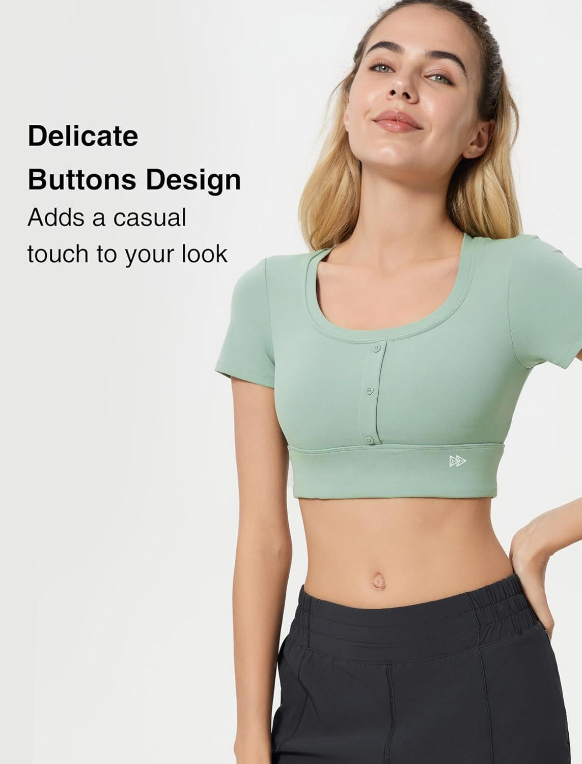Yvette Womens Cropped Top Short Sleeve Breathable T-Shirts Athletic Tee Tank Tops(Light Green)