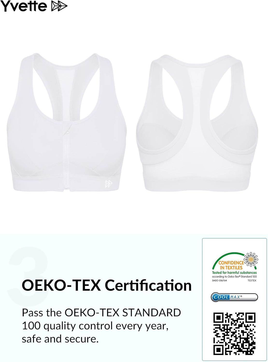 Yvette Zip Front Sports Bra – High Impact Sports Bras for Women Plus Size Workout Fitness Running(White)