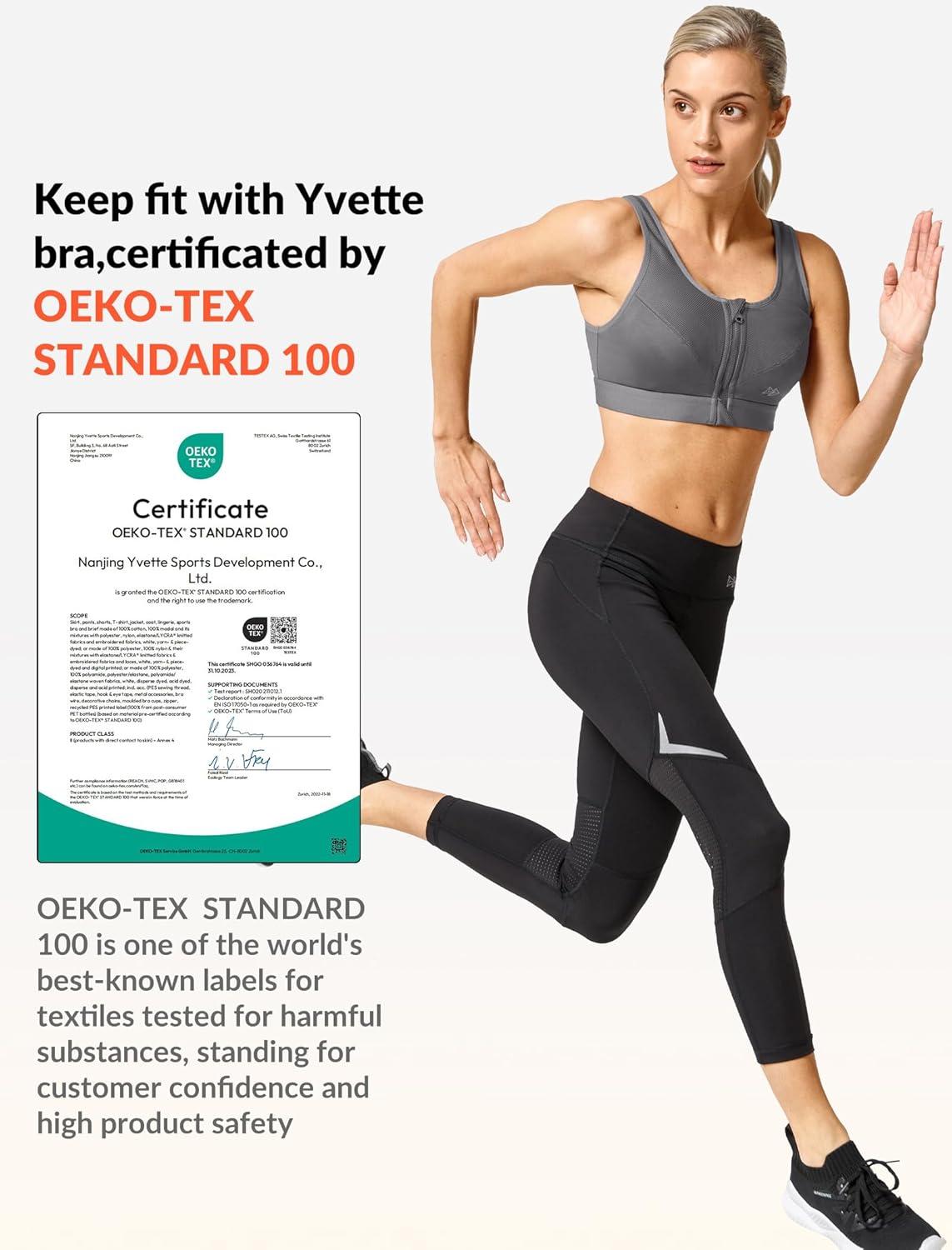 Yvette Zip Front Sports Bras 32A-48DD Plus Size for Women High Impact Yoga Bra Wirefree No Padding(Grey/Please Size Up)