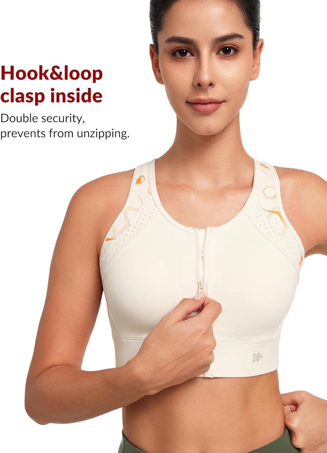Yvette Sports Bras for Women High Impact Support, Sleek V-Neck Design with Adjustable Criss Cross Straps, Plus Size Sports Bra for Large Breasts Bust for Running & Workout Ivory