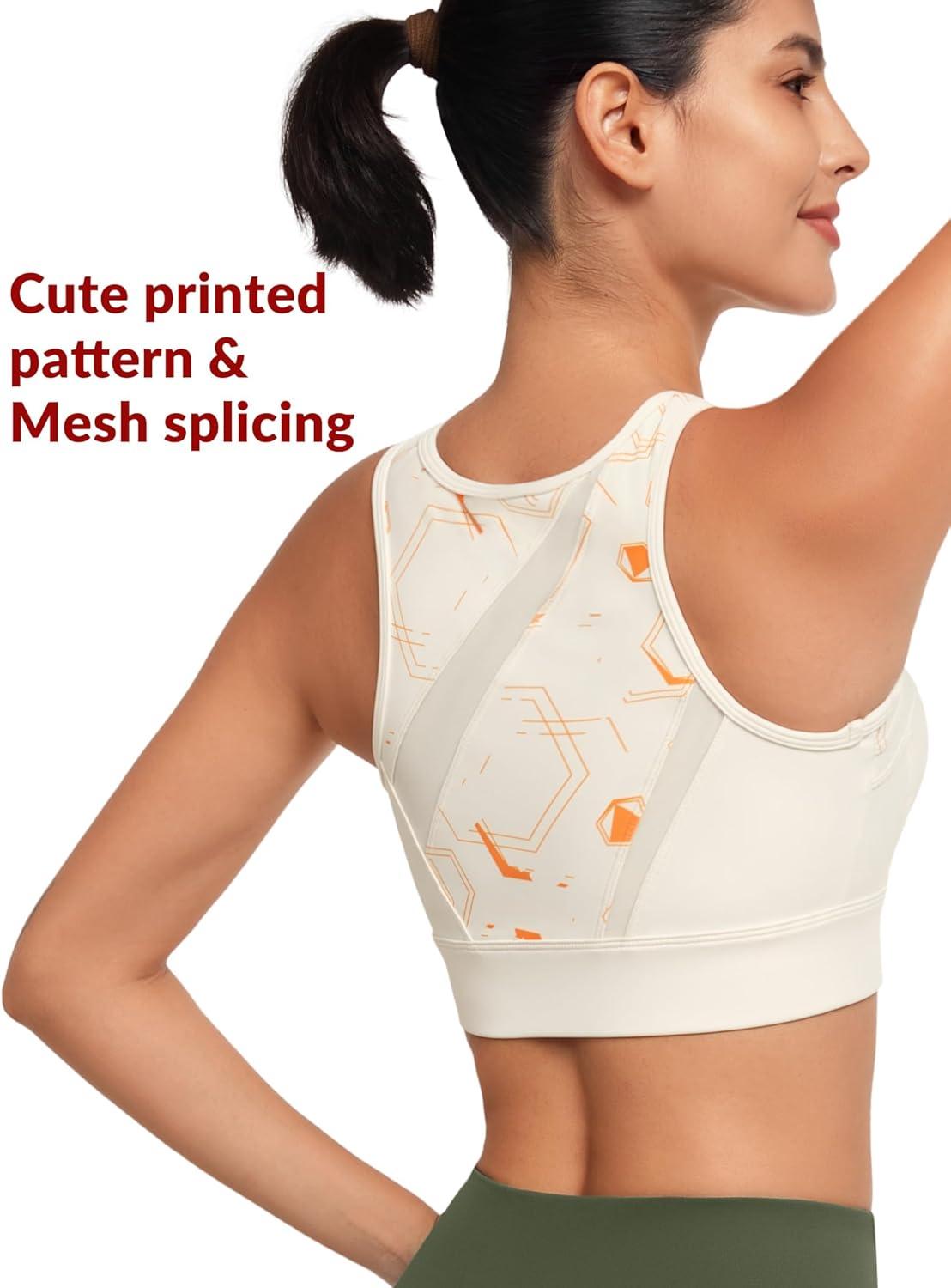 Yvette Sports Bras for Women High Impact Support, Sleek V-Neck Design with Adjustable Criss Cross Straps, Plus Size Sports Bra for Large Breasts Bust for Running & Workout Ivory