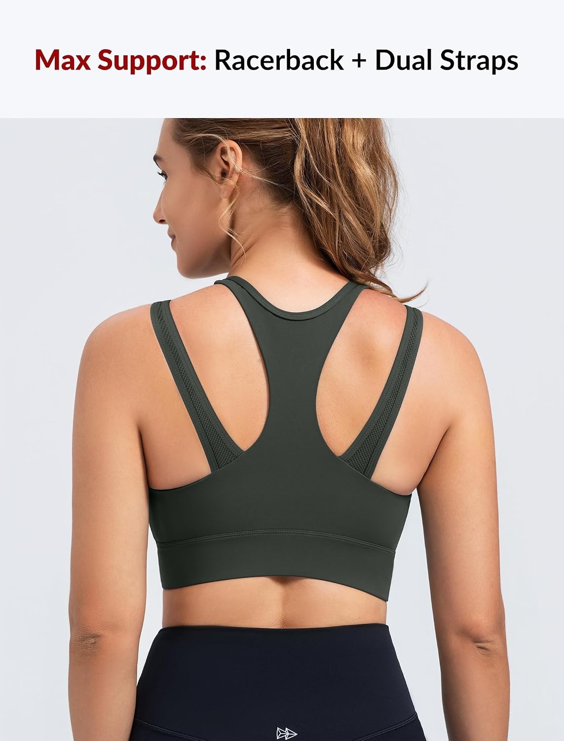 Yvette Front Closure High Support Sports Bras for Women Double Straps Plus Size Sports Bra with Sewn in Pads(Dark Green)