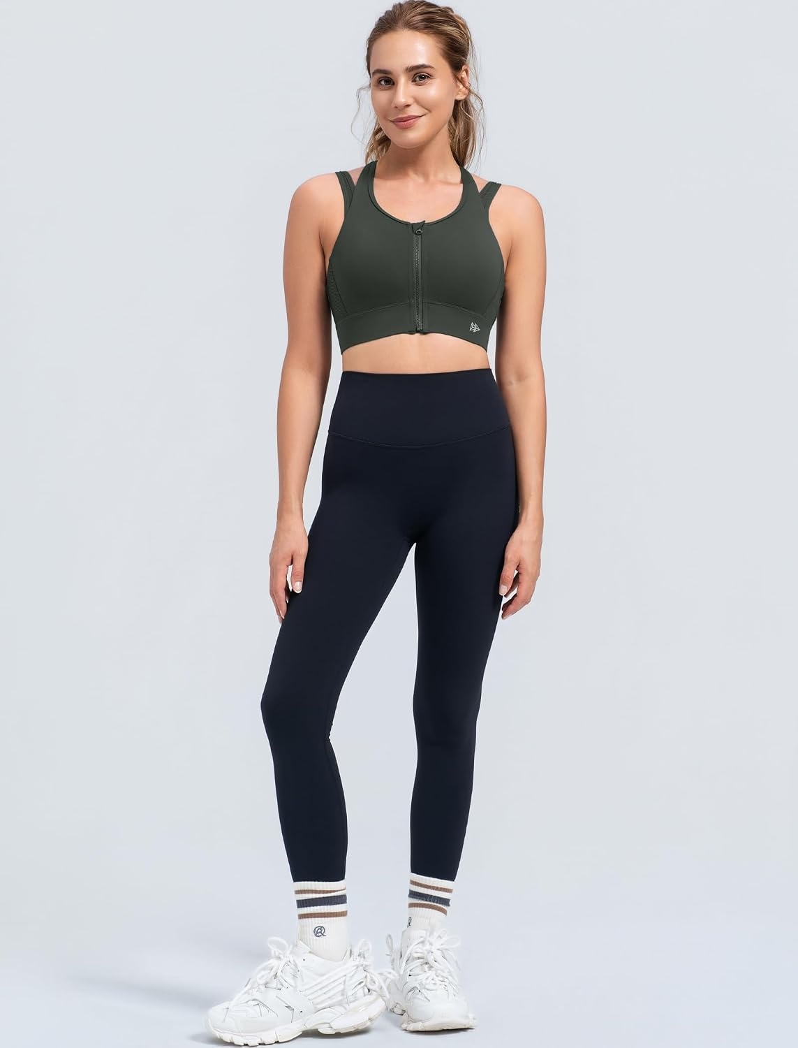 Yvette Front Closure High Support Sports Bras for Women Double Straps Plus Size Sports Bra with Sewn in Pads(Dark Green)
