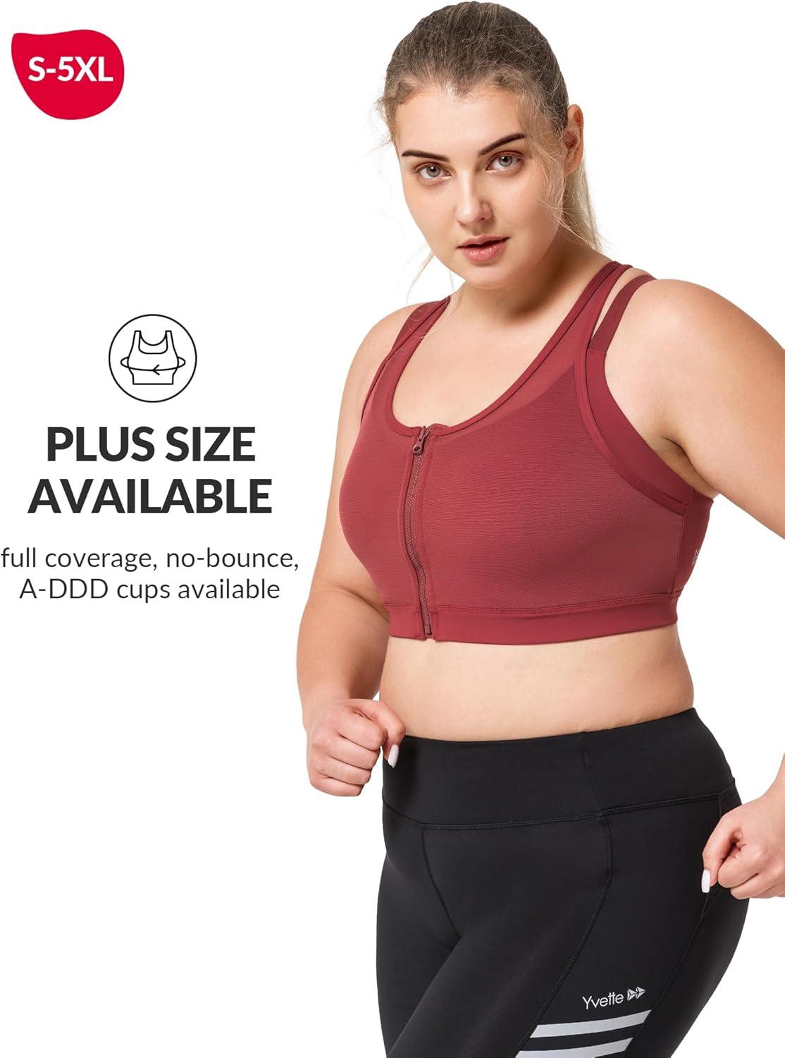 Yvette High Impact Women Sports Bra Front Closure Double Deck Mesh Running Bra for Plus Size(Coral Red)