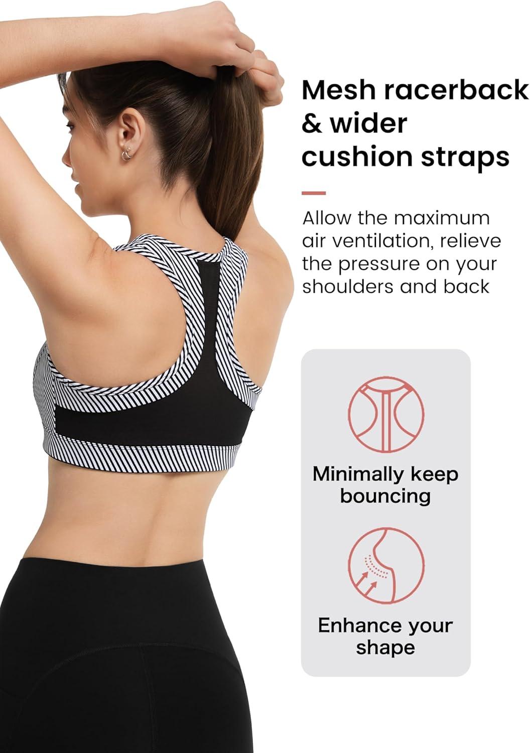 Yvette Zip Front Sports Bra – High Impact Sports Bras for Women Plus Size Workout Fitness Running(Black Printed)