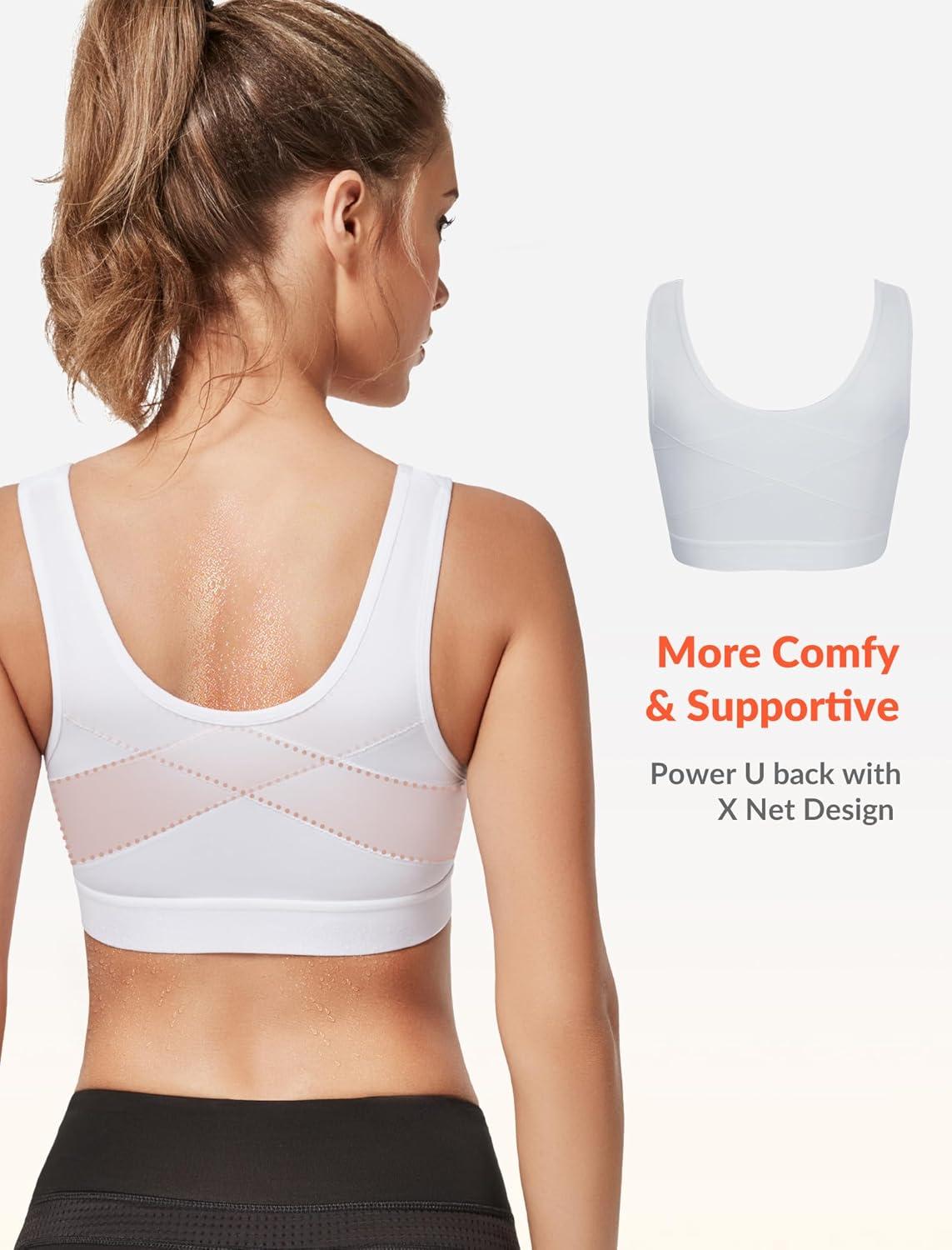 Yvette Zip Front Sports Bras 32A-48DD Plus Size for Women High Impact Yoga Bra Wirefree No Padding(White/Please Size Up)