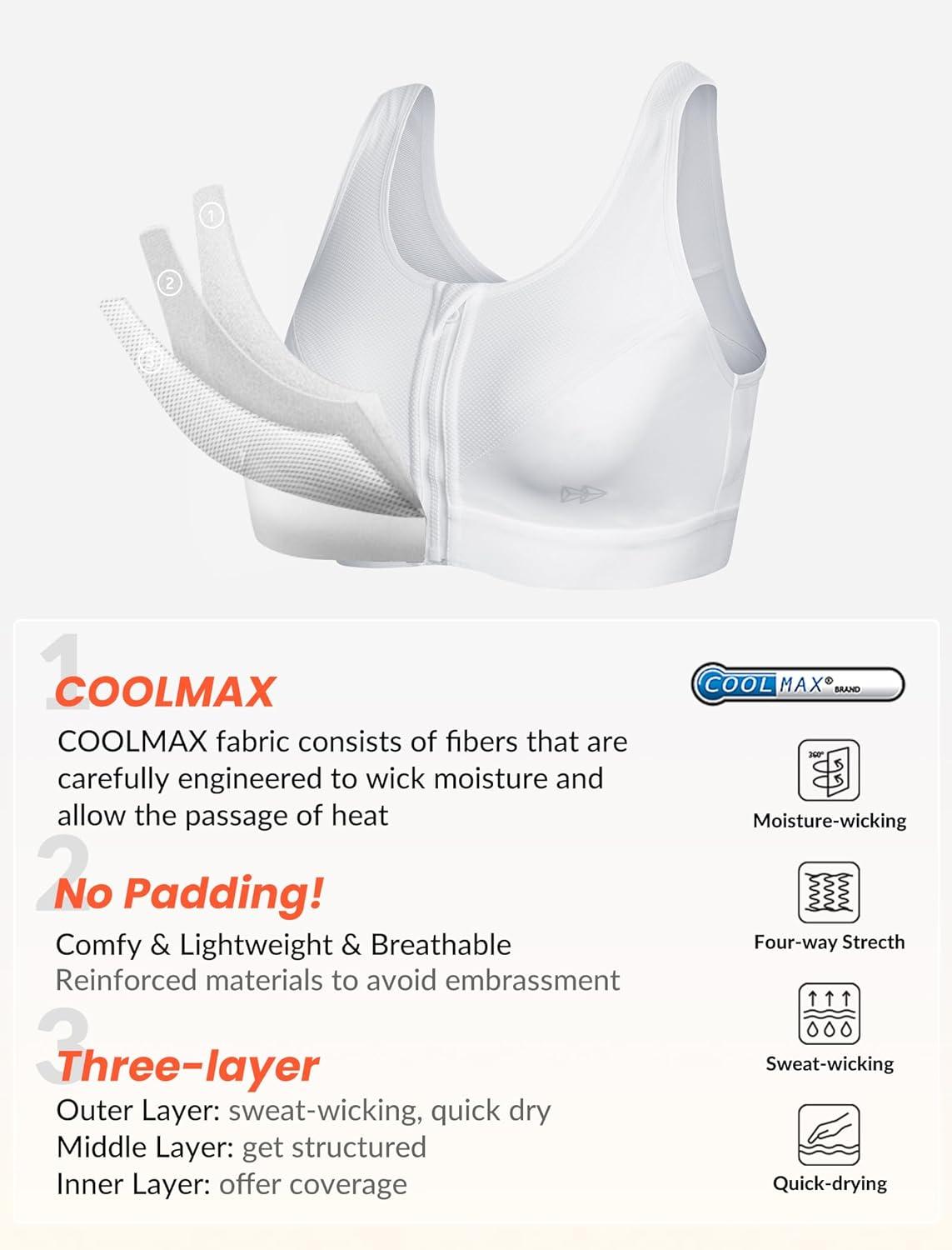 Yvette Zip Front Sports Bras 32A-48DD Plus Size for Women High Impact Yoga Bra Wirefree No Padding(White/Please Size Up)