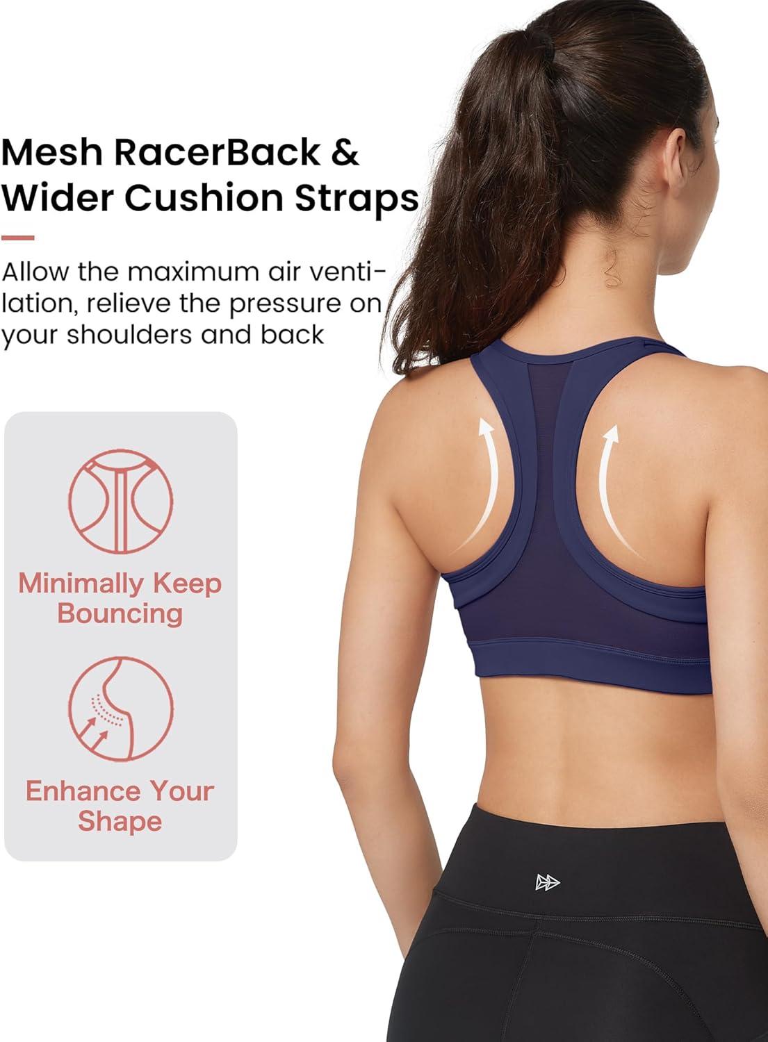 Yvette Zip Front Sports Bra – High Impact Sports Bras for Women Plus Size Workout Fitness Running(Light Navy Blue)