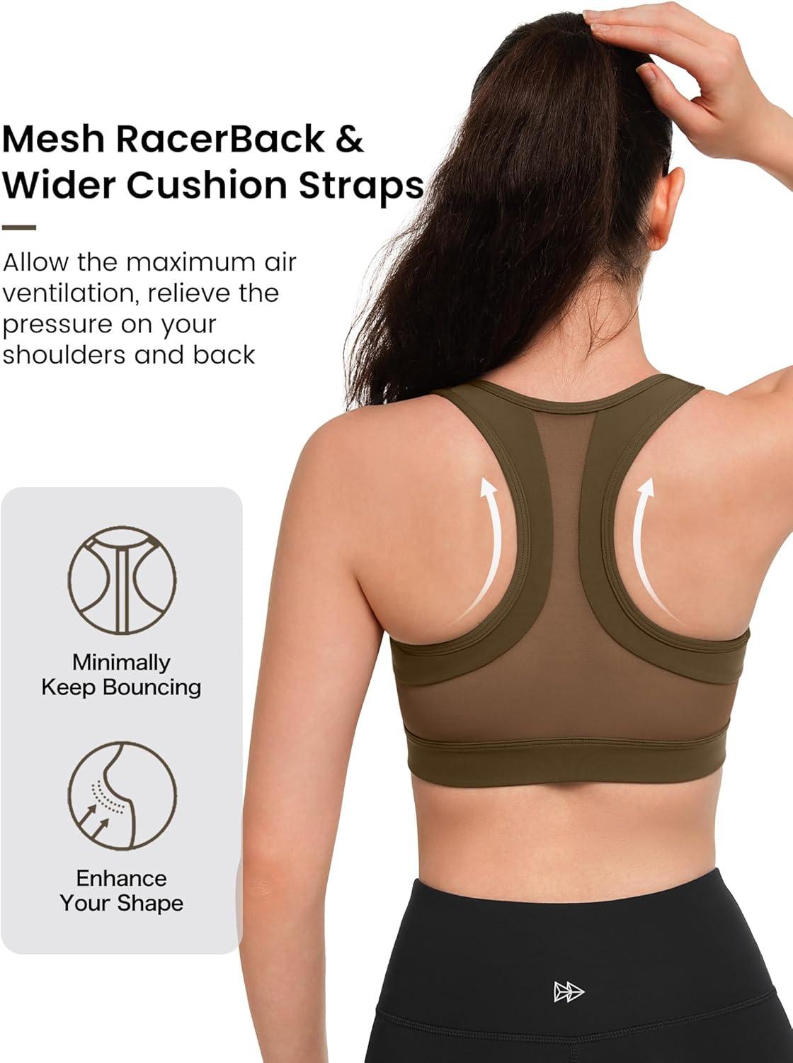 Yvette Zip Front Sports Bra – High Impact Sports Bras for Women Plus Size Workout Fitness Running(Camel)