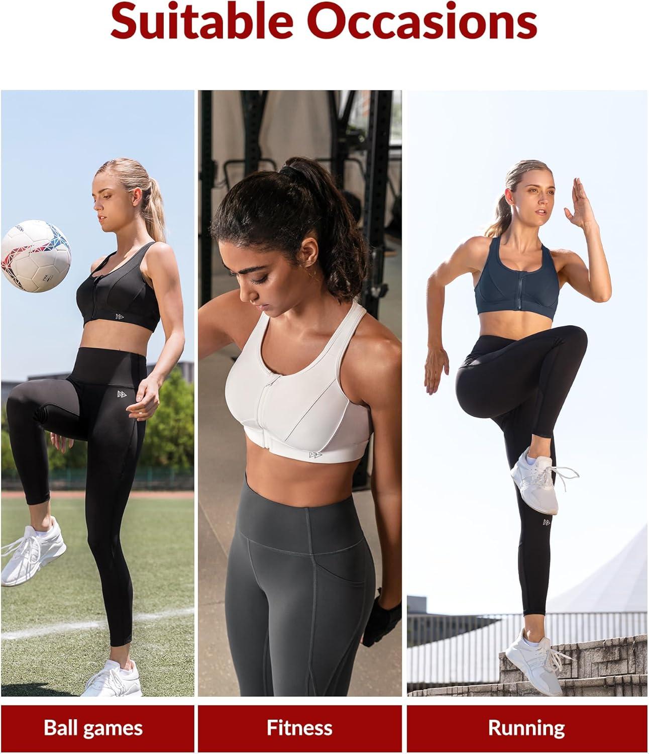 Yvette Zip Front Sports Bra – High Impact Sports Bras for Women Plus Size Workout Fitness Running(Navy Blue)