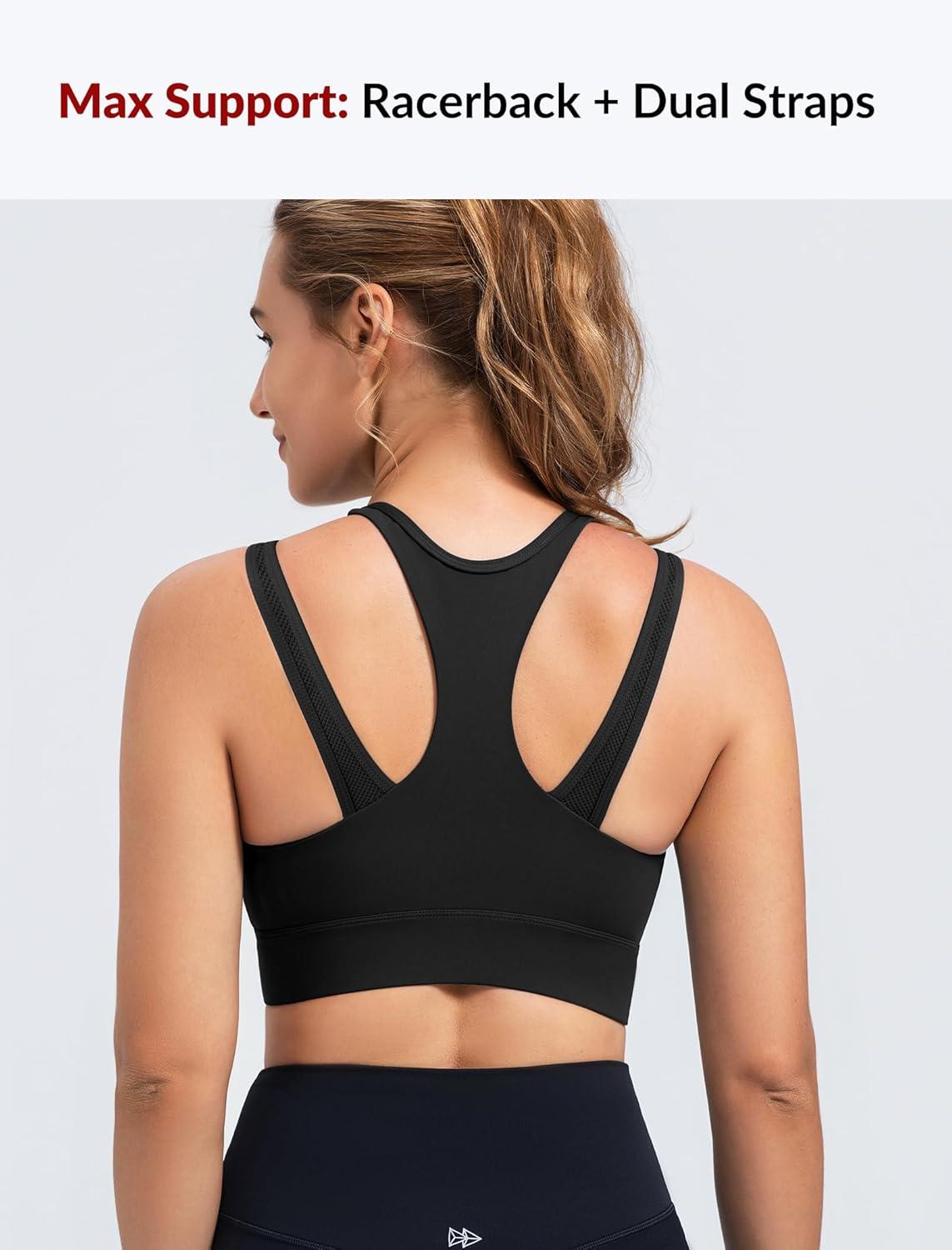 Yvette Front Closure High Support Sports Bras for Women Double Straps Plus Size Sports Bra with Sewn in Pads(Black)
