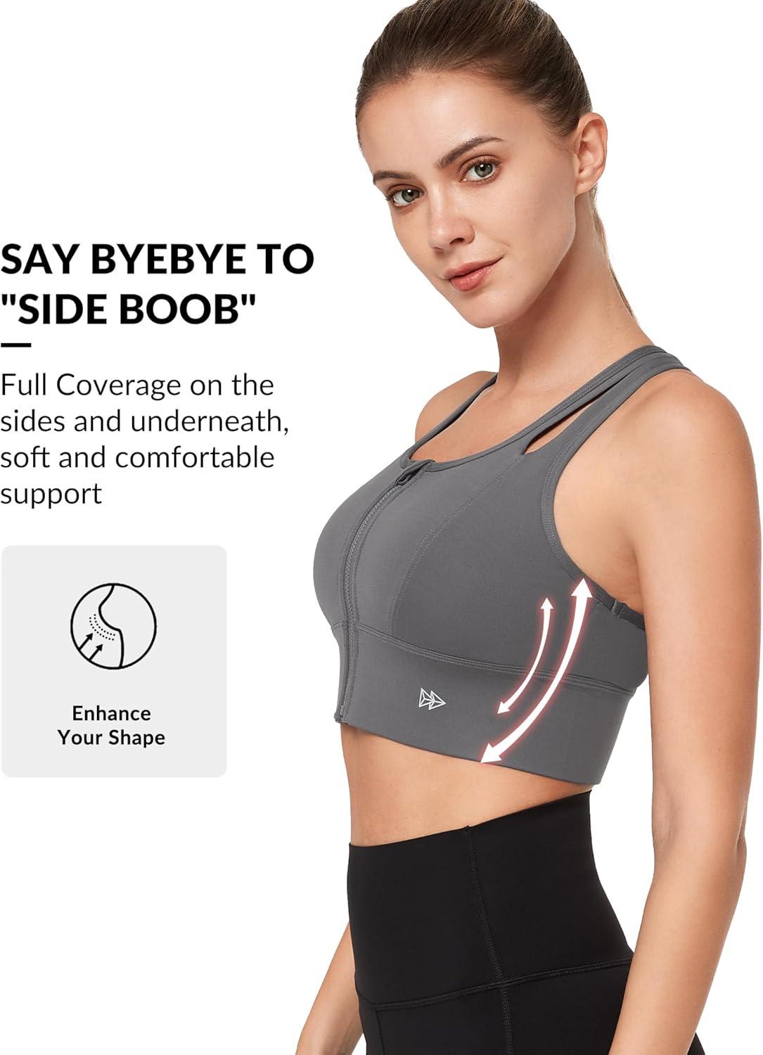 Yvette Womens Sports Bras High Impact Front Zipper Sports Bra for Large Bust Full Support Racerback Workout Running