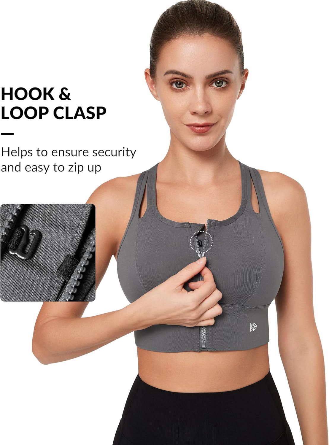 Yvette Womens Sports Bras High Impact Front Zipper Sports Bra for Large Bust Full Support Racerback Workout Running