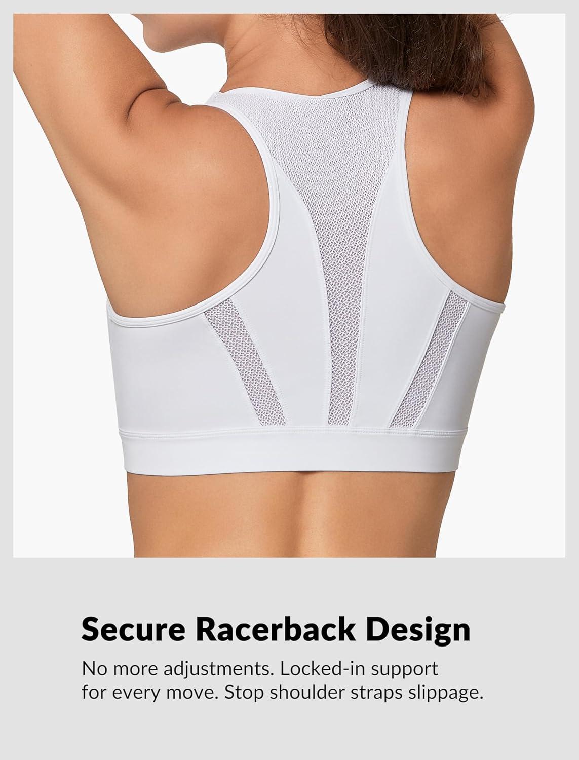 Yvette Front Zip Sports Bras for Women High Support Impact, Supportive Running Bra with Sewn-in Molded Cups for Large Bust(White)