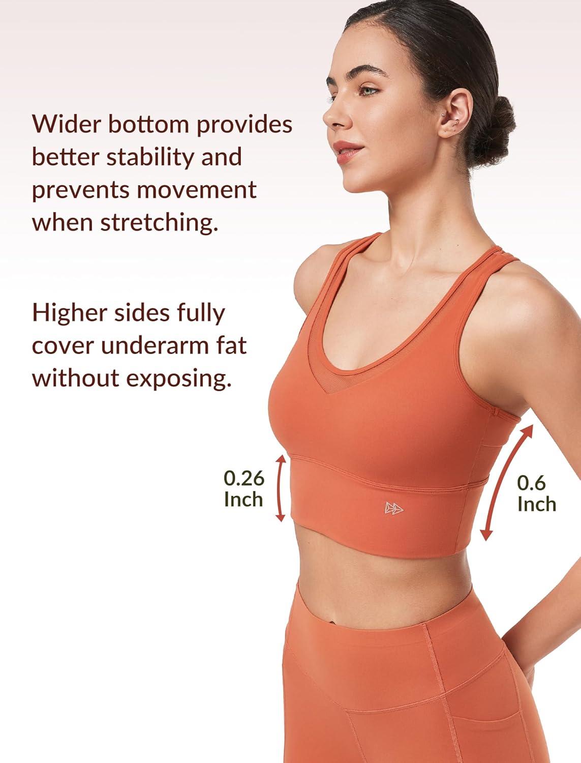 Yvette Low Impact Yoga Sports Bra Mesh Design V Neck Racerback Padding Wide Band for Support Tank Top(Coral Red)